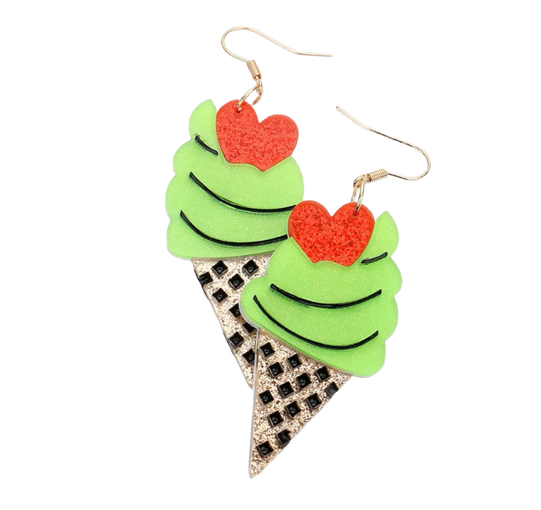 Scoops of Sparkle Glittered Resin Ice Cream Earrings - Neon Green