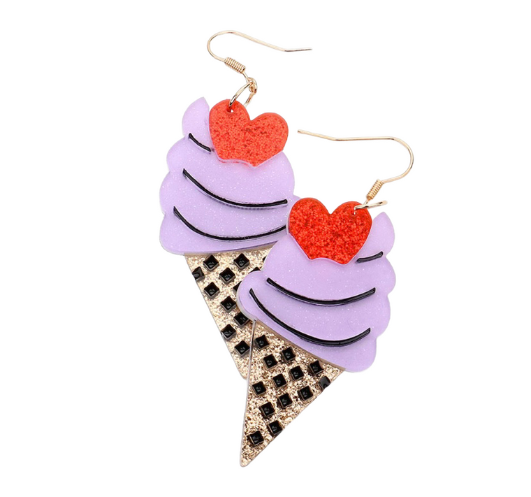 Scoops of Sparkle Glittered Resin Ice Cream Earrings - Lavender