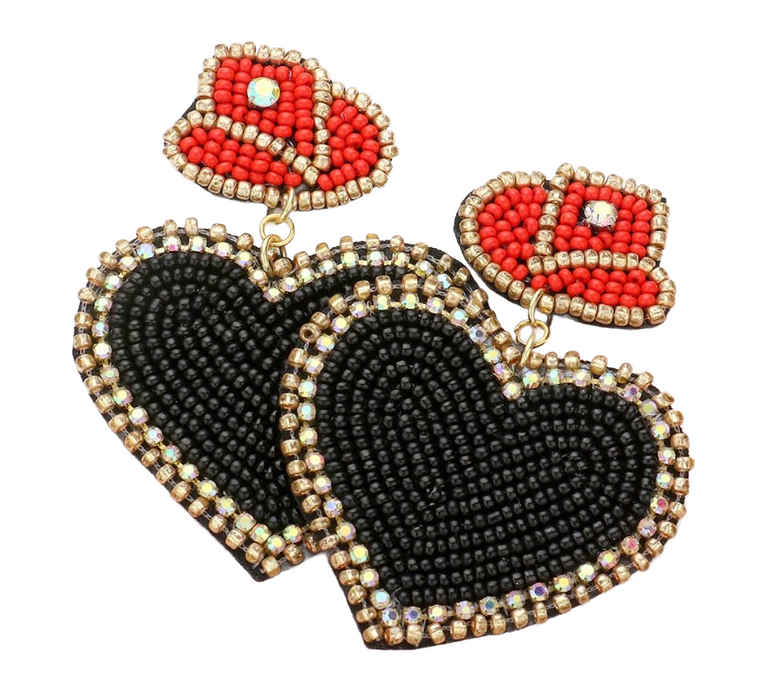 Heart of the West Beaded Hat Heart Earrings - Black