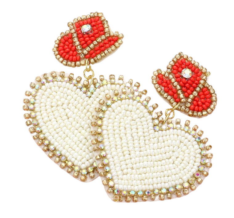 Heart of the West Beaded Hat Heart Earrings - Ivory