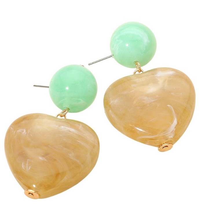 Love Swirl Bold Marbled Resin Heart Earrings - Neutral