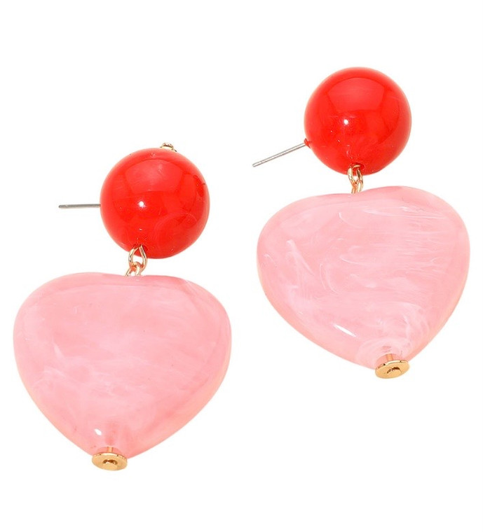 Love Swirl Bold Marbled Resin Heart Earrings - Pink/Red