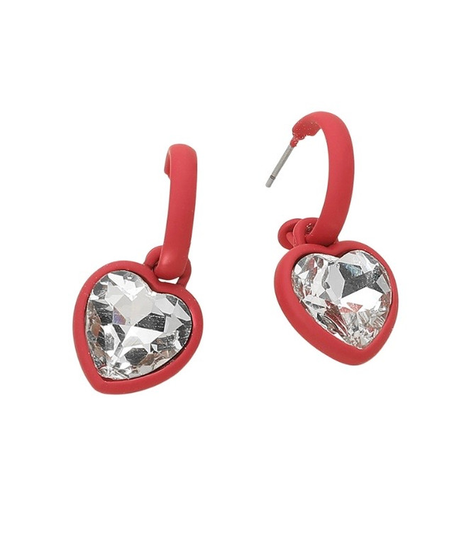 Be Mine Heart Stone Charm Drop Earring - Red
