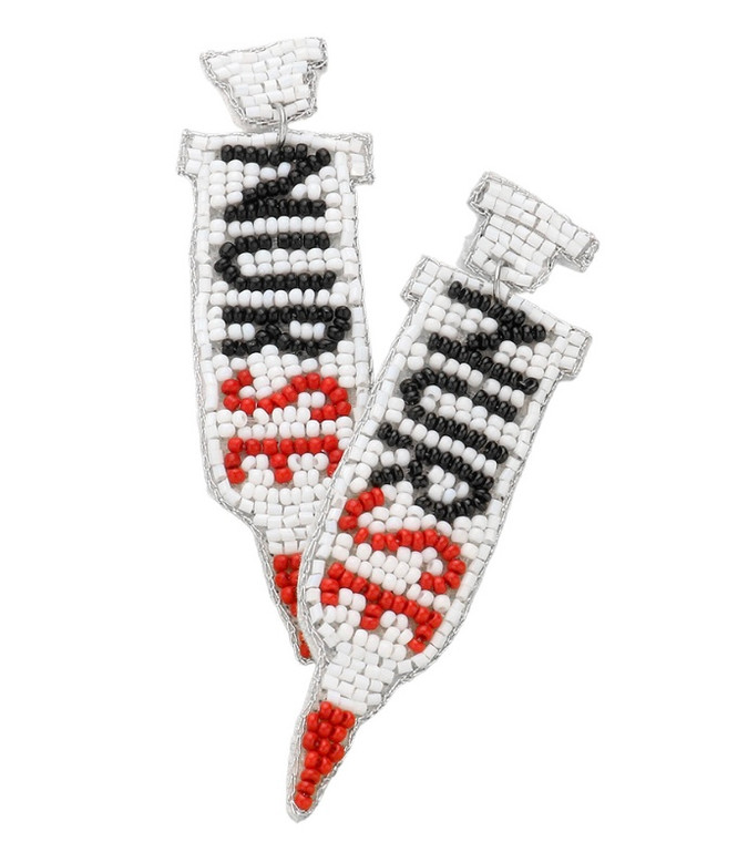 Care & Compassion Seed Beaded Nurse Syringe Earrings - Multi