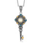 18K Yellow Gold and Sterling Silver Blue Topaz and Pearl Key Style Pendant