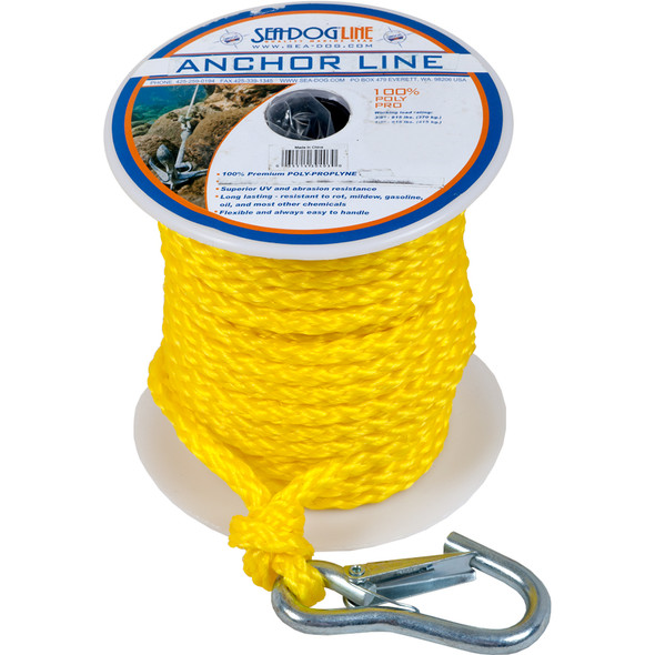 Sea-Dog Poly Pro Anchor Line w/Snap - 3/8" x 100' - Yellow 304210100YW-1