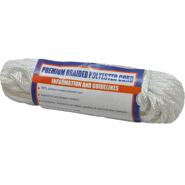 Sea-Dog Solid Braid Polyester Cord Hank - 1/8" x 50' - White 303303050WH-1
