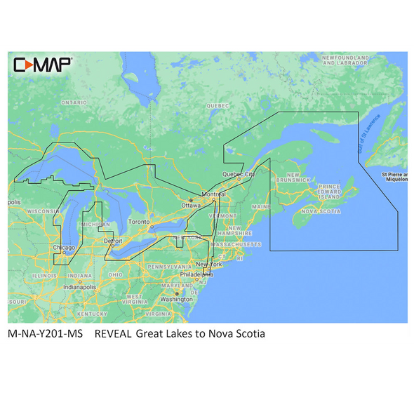 C-MAP M-NA-Y201-MS Great Lakes To Nova Scotia REVEAL Coastal Chart M-NA-Y201-MS