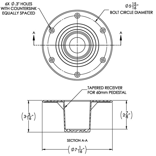 TACO Table Support - Flush Mount - Fits 2-3/8" Pedestals Z10-4085BLY60MM