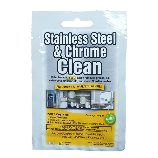 Flitz Stainless Steel & Chrome Cleaner Degreaser 8" x 8" Towelette Pack SP 01501