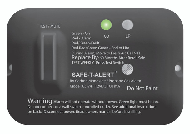 Safe-T-Alert 85 Series Carbon Monoxide Propane Gas Alarm - 12V - Black 85-741-BL Safe-T-Alert 85 Series Carbon Monoxide Propane Gas Alarm - 12V - Black 85-741-BL