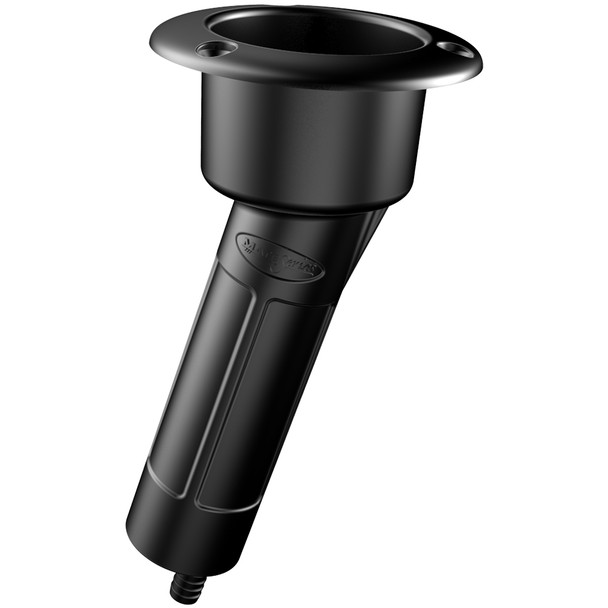 Mate Series Plastic 15° Rod & Cup Holder - Drain - Round Top - Black P1015DB