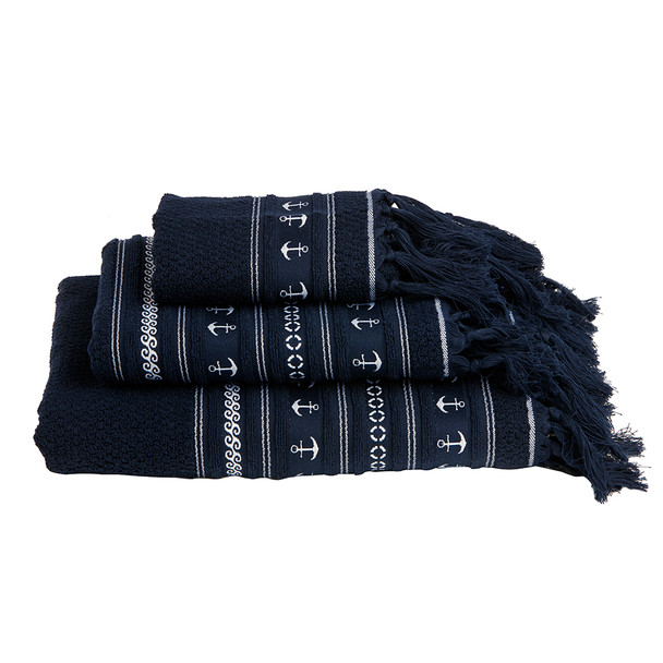 Marine Business Navy/Anchors Towel Set - SANTORINI - Set of 3 53102