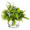 8  inches Artificial Mixed Greenery Foliage Plant in Cube Glass Vase