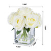 7 Stems Large  Artificial Roses Flower Arrangement in Cube Glass Vase( Cream)