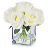 7 Stems Large  Artificial Roses Flower Arrangement in Cube Glass Vase( Cream)