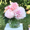 Mixed Artificial Peony and Rose Flower Arrangement in Clear Glass Vase