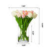 20 Pieces Artificial Real Touch Tulips Flower Arrangement in Glass Vase With Faux Water(White Pink