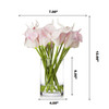 20 Pieces Artificial Real Touch Lilies Flower Arrangement in Glass Vase With Faux Water(Pink)