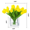 20 Pieces Artificial Real Touch Tulips Flower Arrangement in Cube Glass Vase With Faux Water(Yellow)