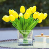 20 Pieces Artificial Real Touch Tulips Flower Arrangement in Cube Glass Vase With Faux Water(Yellow)