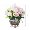 18 Heads  Artificial  Pink Rose Flower Arrangement  in Clear Glass Vase with River Rock