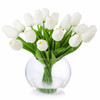 20 Heads Artificial Real Touch Tulip Arrangement in Clear Glass Vase