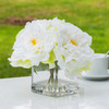 Silk Peony Arrangement in Cube Glass Vase With Faux Water(Cream)