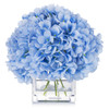 Silk Hydrangea Flower Arrangement in Cube Glass Vase With Faux Water(Blue)