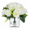18 Heads Silk Rose Flower Arrangement in Clear Glass Vase with Faux Water(Cream)
