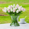 Large Artificial Real Touch Tulip Arrangement in Clear Glass Vase (White Pink)