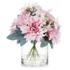 Mixed Artificial Dahlia Flower Arrangement in Clear Glass Vase With Faux Water(Pink)