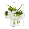 Mixed Artificial Silk Hydrangea Flower Arrangement in Cube Glass Vase With Faux Water