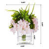 Mixed Pink Artificial Silk Hydrangea Flower Arrangement in Cube Glass Vase With Faux Water