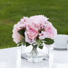 Mixed Artificial Silk  Rose Flower Arrangement in Cube Glass Vase With Faux Water(Pink)