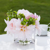 Mixed Artificial Silk Dahlia Flower Arrangement in Cube Glass Vase With Faux Water(Pink)