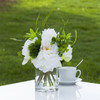 Mixed Artificial Silk Peony Flower Arrangement in Clear Glass Vase With Faux Water(Cream)
