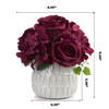 Mixed Artificial Silk Hydrangea and Rose Flower Arrangement in Ceramic Pot (Burgundy)