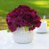 Mixed Artificial Silk Hydrangea and Rose Flower Arrangement in Ceramic Pot (Burgundy)