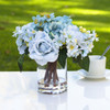 Mixed Artificial Rose Flower Arrangement in Clear Glass Vase(Blue)