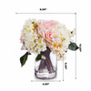 Mixed Artificial Rose Flower Arrangement in Clear Glass Vase(Pink)