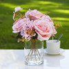 Mixed Artificial Silk  Rose Flower Arrangement in Clear Glass Vase(Pink)