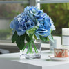 Mixed Artificial Peony Rose and Hydrangea Flower With Clear Glass Vase(Blue)