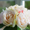 Mixed Artificial Peony Rose and Hydrangea Flower With Clear Glass Vase(Peach)