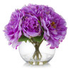 Artificial Silk Peony Flower Arrangement in Glass Vase with Faux Water(Purple)