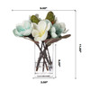 Artificial Real Touch Magnolia Flower Arrangement in Cube Glass Vase With Faux Water(Cream Blue)