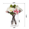 Artificial Real Touch Magnolia Flower Arrangement in Cube Glass Vase With Faux Water(Cream Pink)