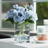 Artificial Silk Rose Flower in Clear Glass Vase With Faux Water(Blue)