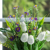 Mixed Artificial Real Touch Tulip and Mini Sunflower in Clear Glass Vase(White)