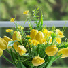Mixed Artificial Real Touch Tulip and Mini Sunflower in Clear Glass Vase(Yellow)